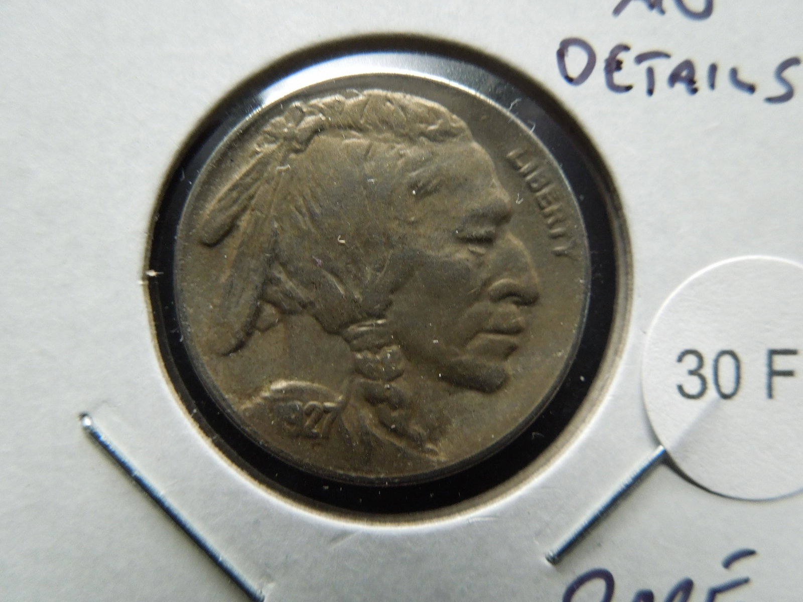 1927-S Buffalo 5c. AU Details. Rare Grade. (1 of 3)