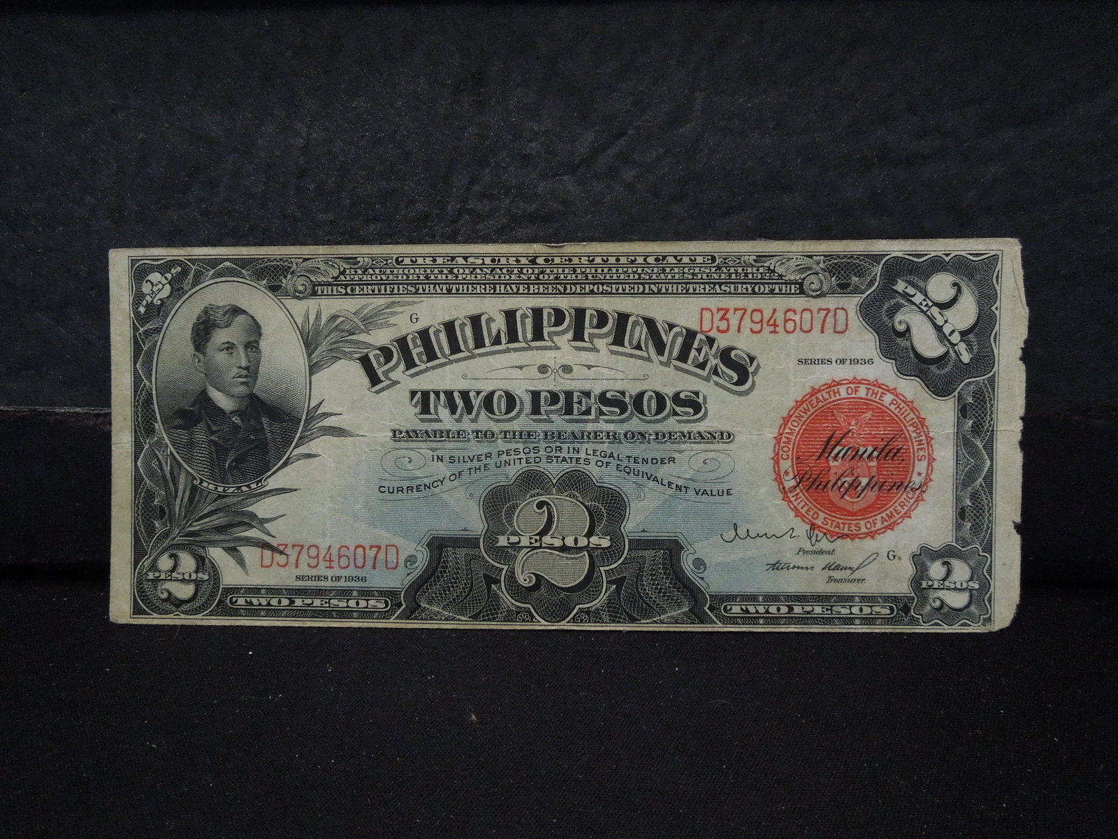 1936 Philippines 2 Pesos Note. Very Scarce. Circulated. (1 of 3)