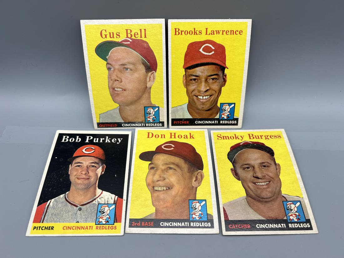 Lot of (5) 1958 Topps Baseball Cincinnati Reds Cards - Varying Conditions (1 of 2)