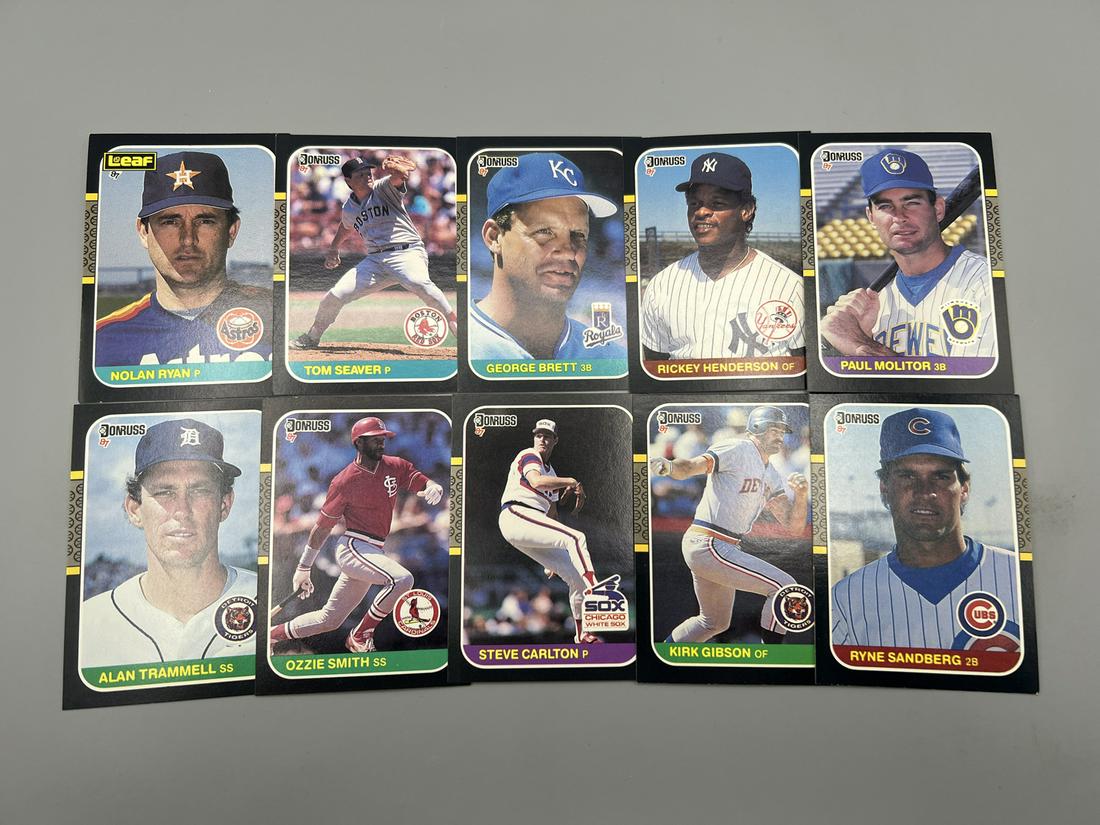 Lot of (10) 1987 Donruss & Leaf Baseball Star Player Cards - Nolan Ryan, Rickey Henderson, Tom: Lot of (10) 1987 Donruss & Leaf Baseball Star Player Cards - Nolan Ryan, Rickey Henderson, Tom Seaver