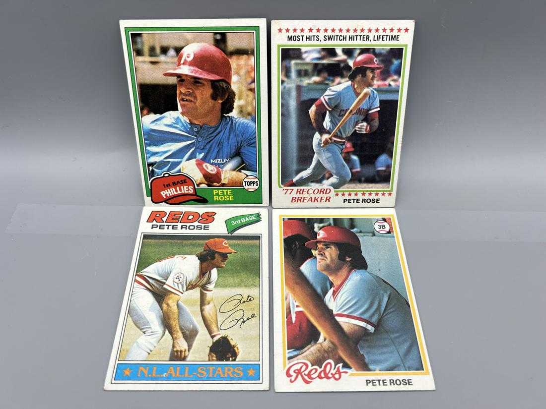 Lot of (4) Assorted Pete Rose Baseball Cards - Varying Conditions (1 of 2)