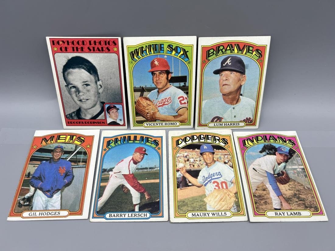 Lot of (7) 1972 Topps Baseball Cards W/ Some Stars - Varying Conditions - Gil Hodges, Maury Wills, (1 of 2)