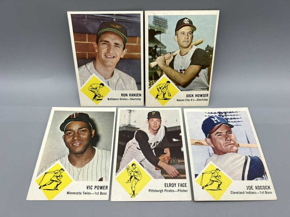 Lot of (5) 1963 Fleer Baseball Cards - Varying Conditions - Joe Adcock Short Print, Vic Power, Roy (1 of 2)