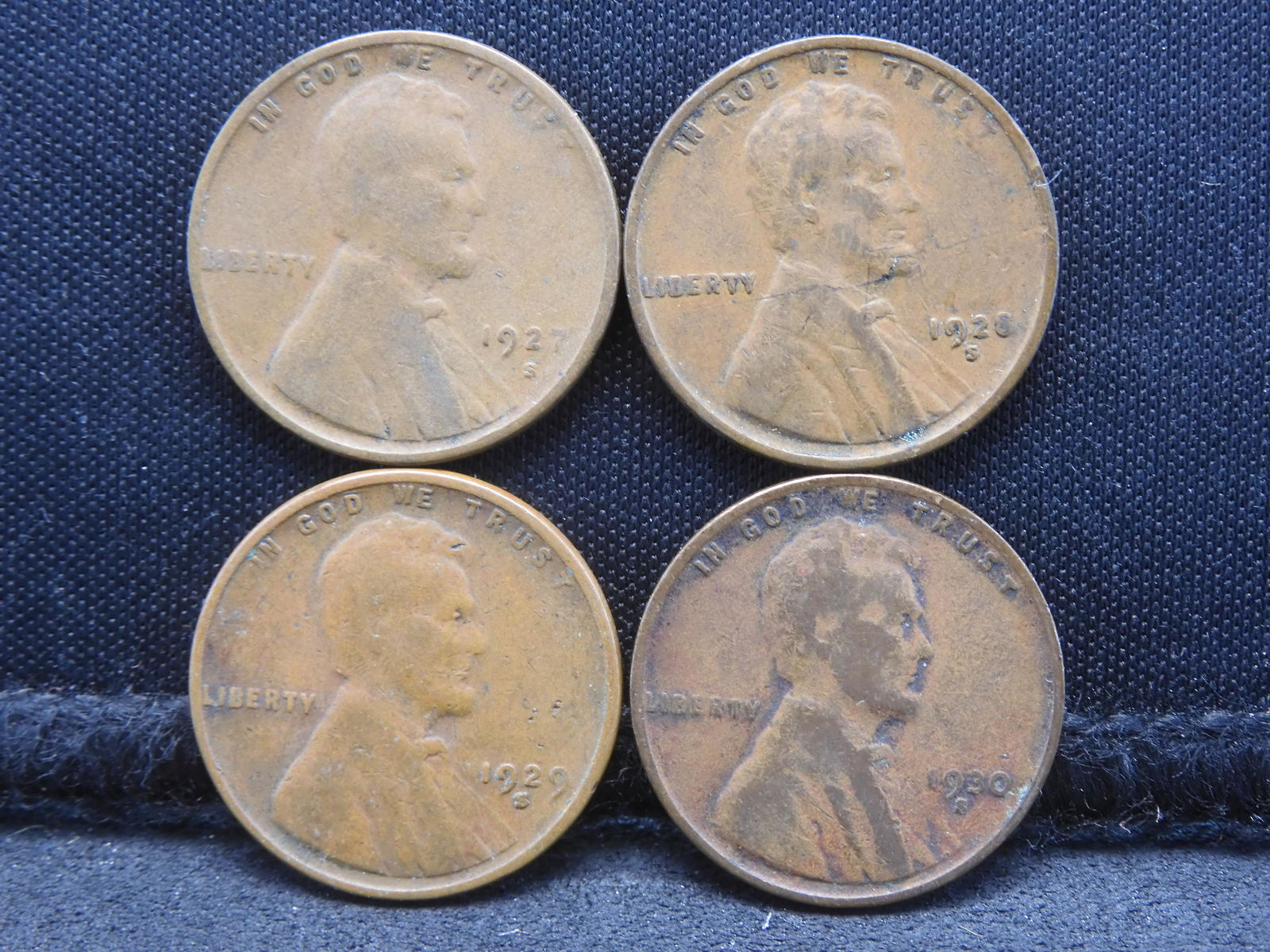 1927-S 1928-S 1929-S 1930-S Lincoln Head Wheat Cents. 4 Coins. (1 of 2)