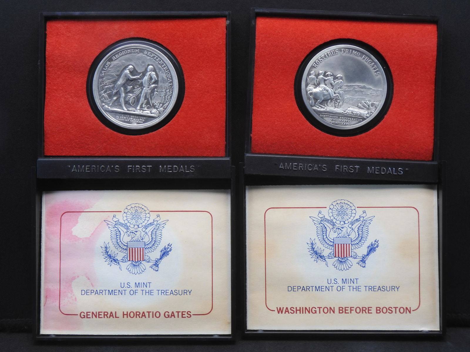 (2) Pewter US Mint Medals: Washington Before Boston and General Horatio Gates. Revolutionary War (1 of 7)