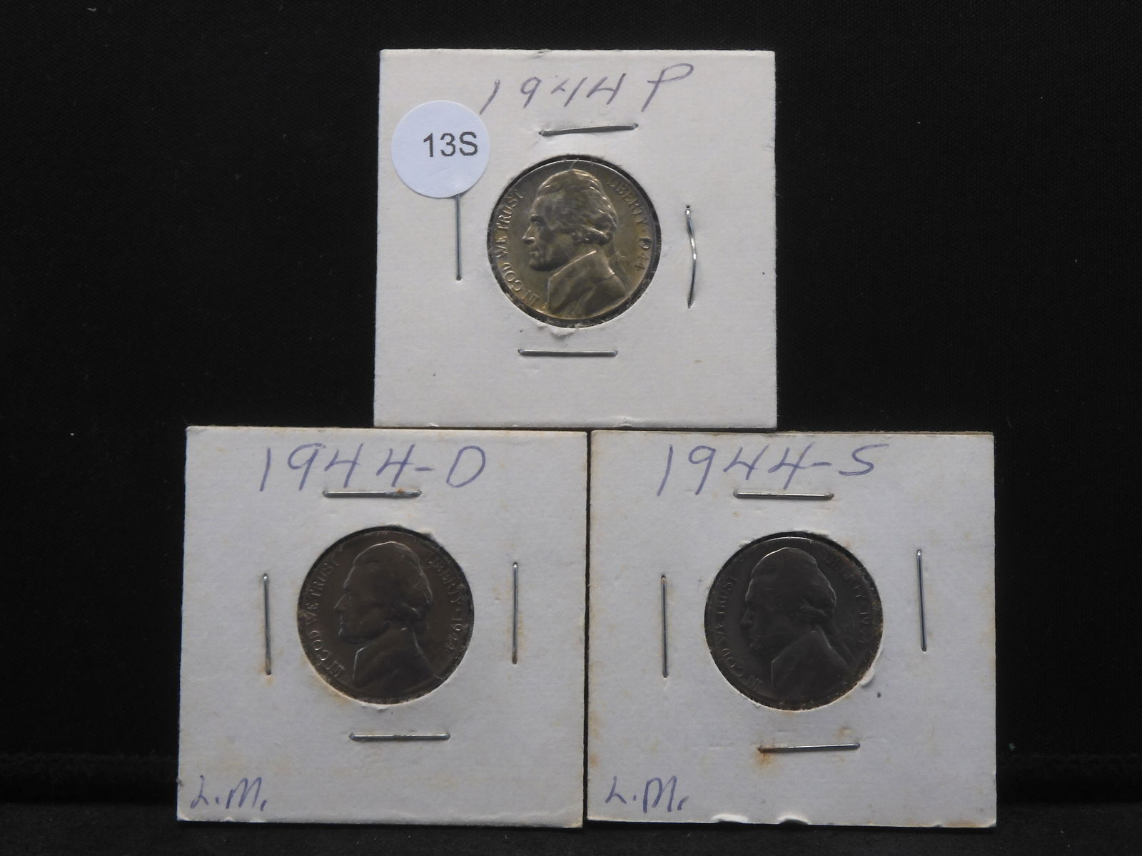 1944 P,D,S Jefferson War Nickels. 35% Silver: 1944 P,D,S Jefferson War Nickels. 35% Silver