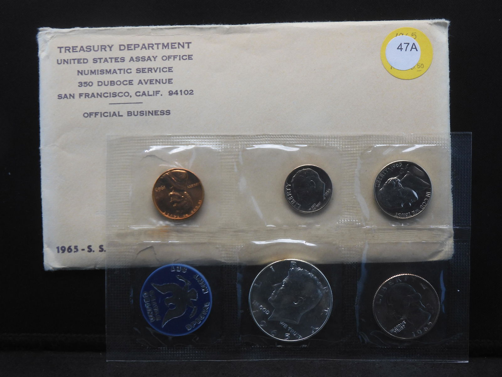 (5) coin 1965 US Special Mint Set. GEM Proof Like BU in original mint package. Silver Kennedy 50C. (1 of 3)