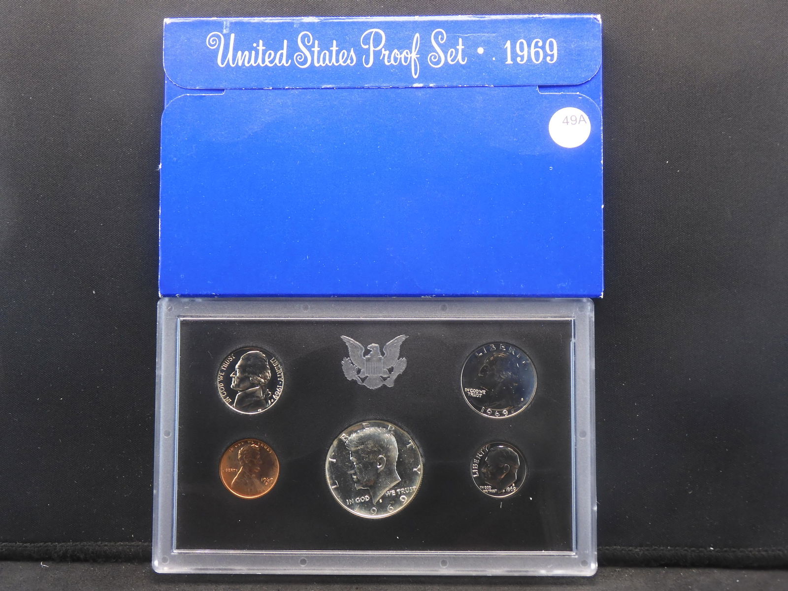(5) coin 1969-S US proof set in original mint box. Silver Kennedy Half. GEM Proof. (1 of 3)