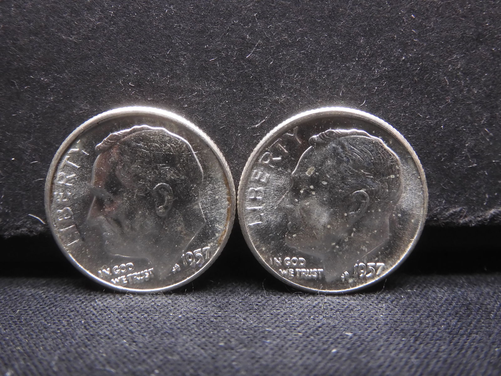 2-1957, BU, 90% Silver, Roosevelt Dimes, 65 Years old (1 of 2)