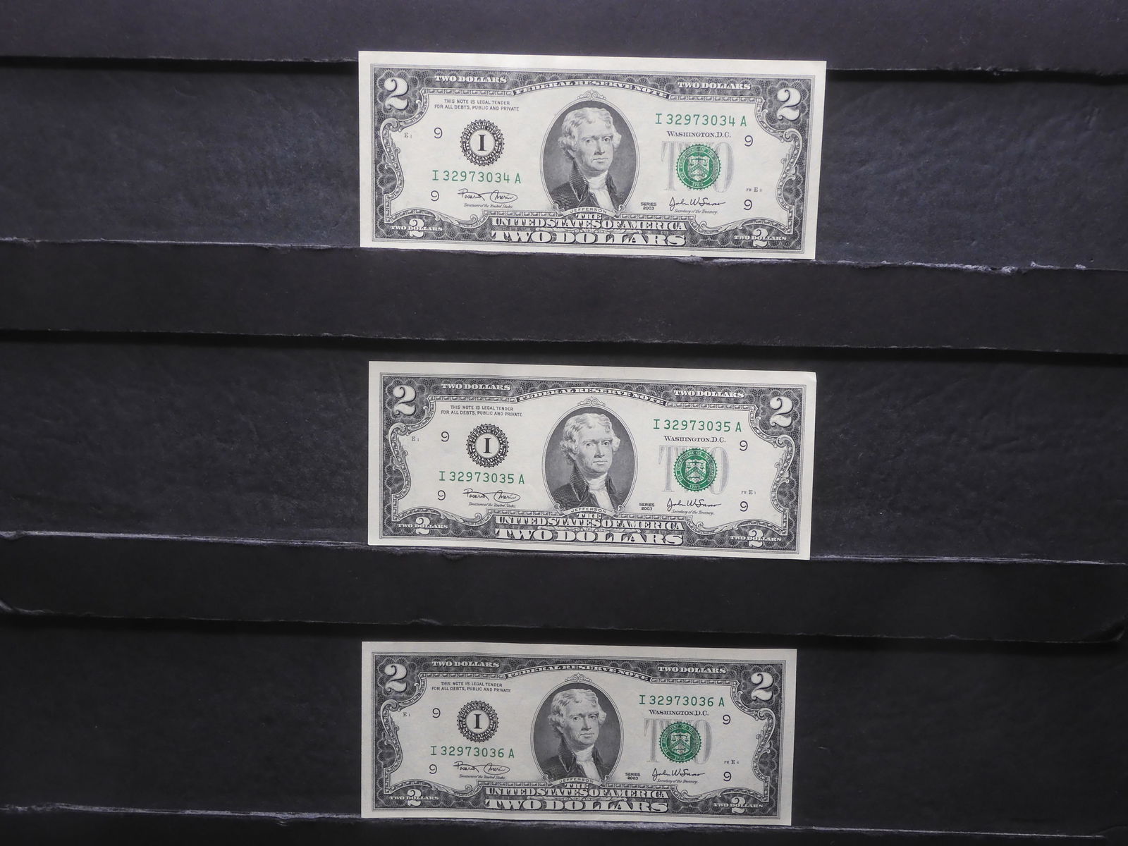 (3) 2003 Two Dollar Consecutive Serial Numbers FRN (1 of 3)