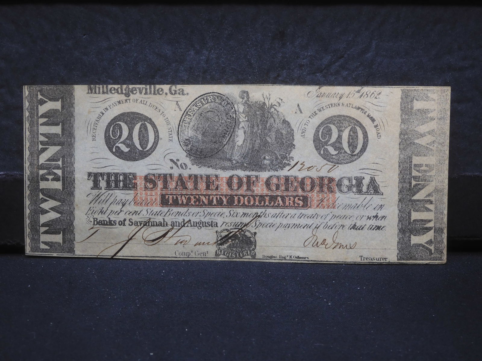 1862 $20 State of Georgia Confederate Note (1 of 3)