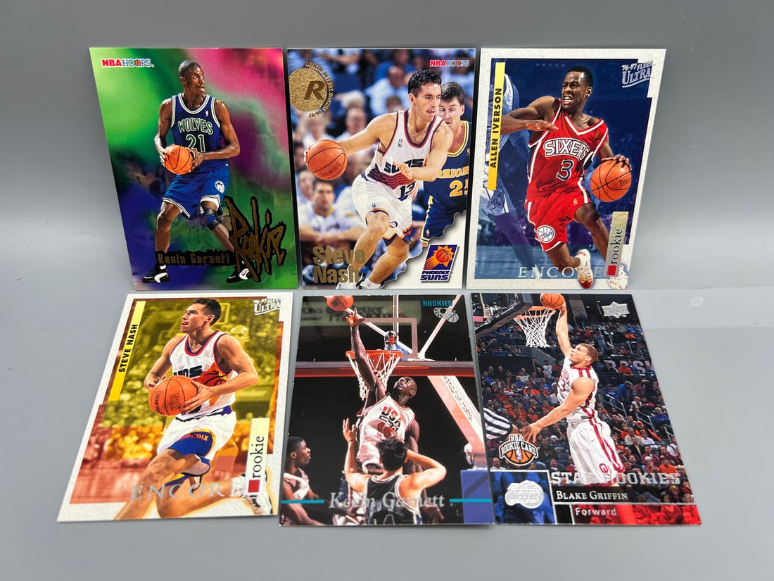 Lot of (6) Assorted Basketball Star Player Rookie Cards - Varying Conditions - Kevin Garnett, Steve (1 of 2)