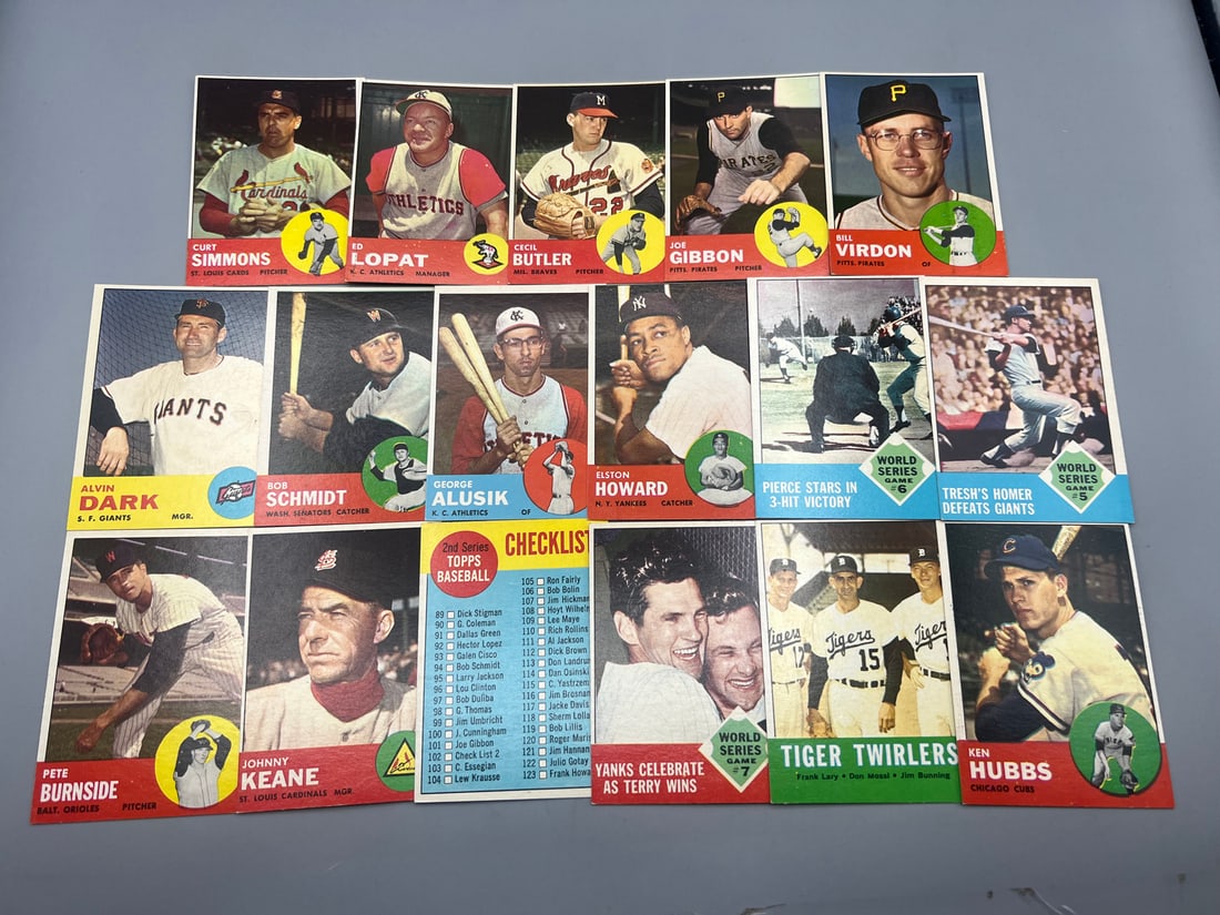 1963 Topps Baseball Cards Lot of 17 w/ Stars & Unmarked Checklist - Appear to be Higher Grade (1 of 2)