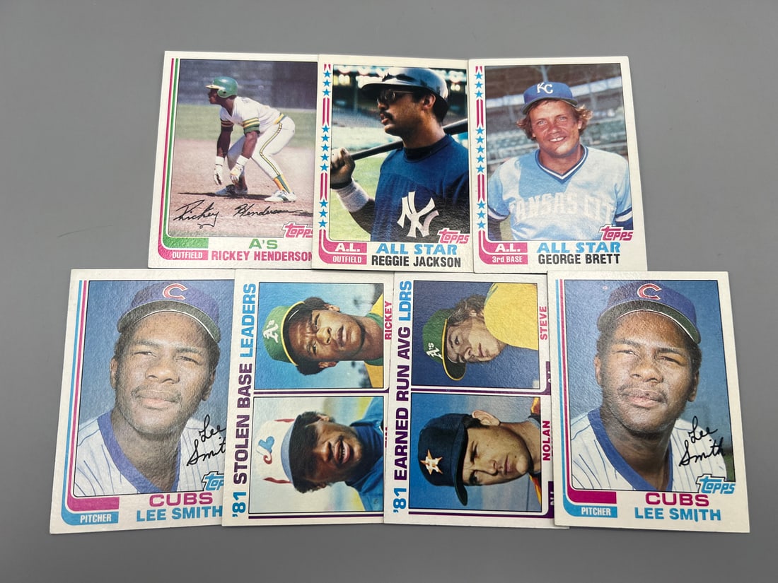 1982 Topps Baseball Lot of 7 - Rickey Henderson, Reggie Jackson, George Brett, & Lee Smith Rookie (1 of 2)