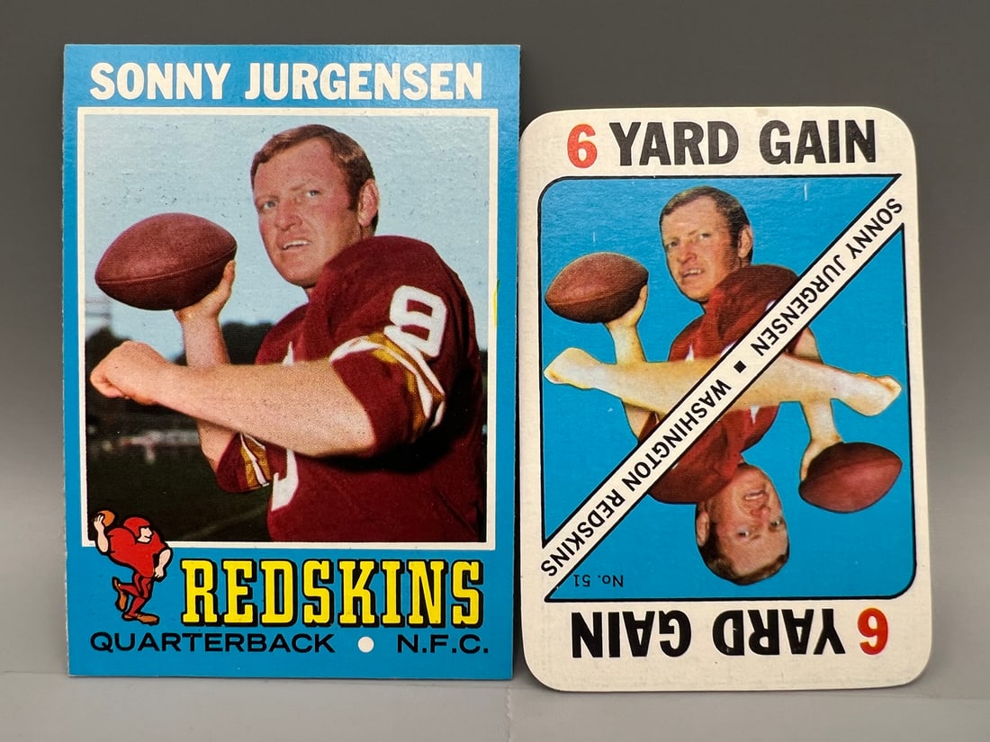 Lot of 2 - 1971 Topps Football Jurgensen Plus Game Insert #50 & #15 (1 of 2)