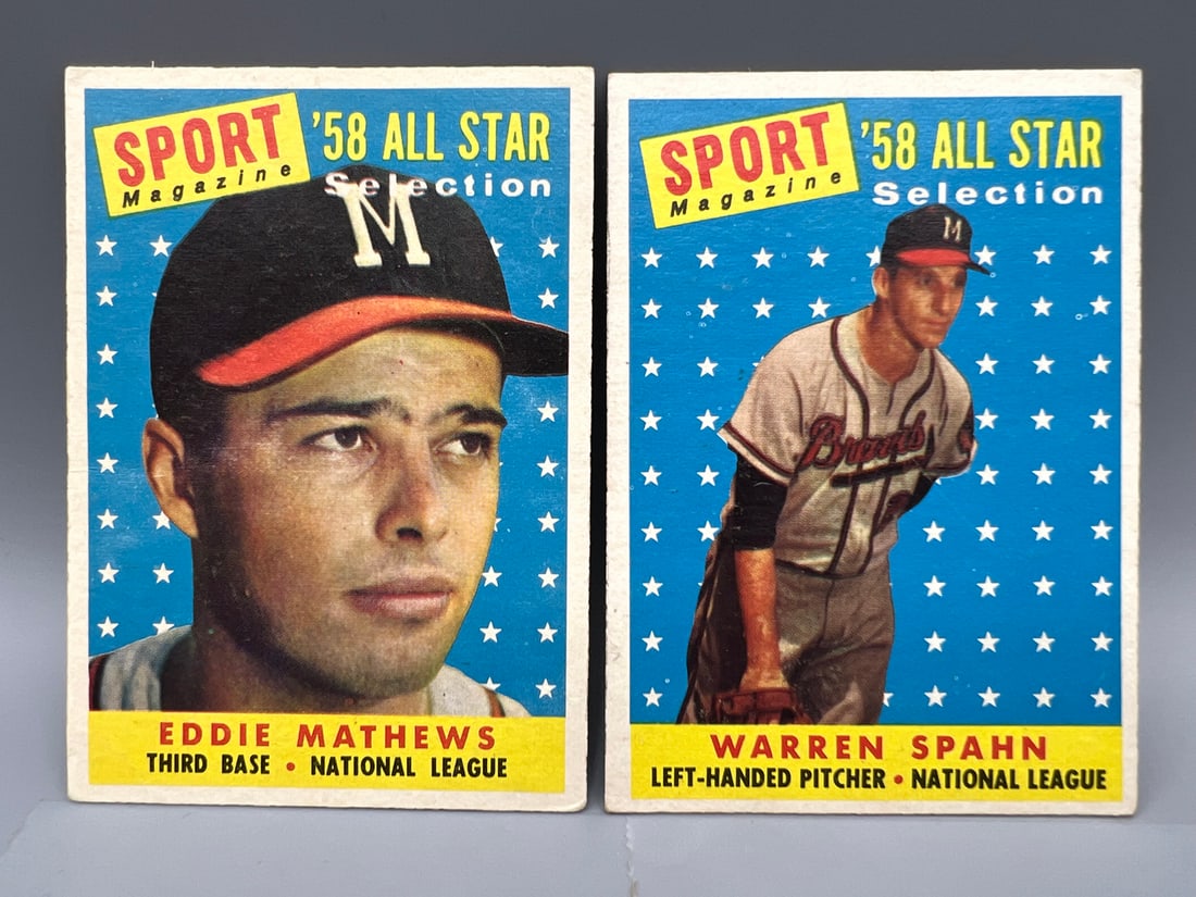 1958 Topps Eddie Mathews All Star #480 & Warren Spahn All Star #494 (1 of 2)