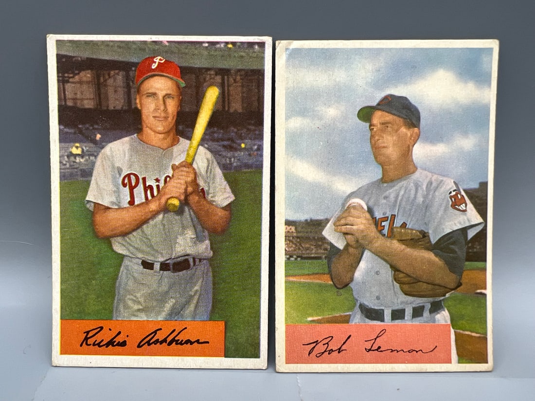 1954 Bowman Baseball Richie Ashburn #15 and Bob Lemon #196: 1954 Bowman Baseball Richie Ashburn #15 and Bob Lemon #196
