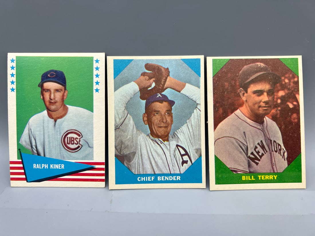 1960 and 61 Fleer Baseball Lot of 3 with Ralph Kiner, Chief Bender, Bill Terry (1 of 2)