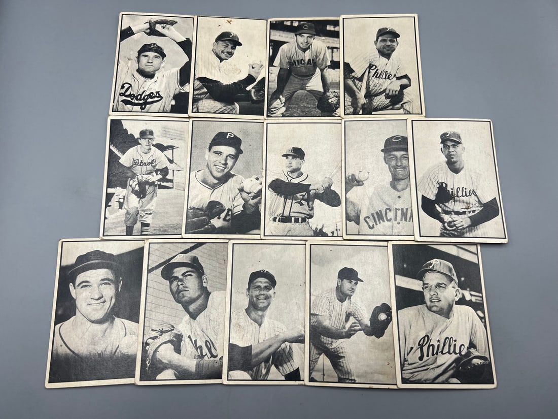 1953 Bowman Black and White Baseball Lot of 14 with Preacher Roe - Varying Conditions: 1953 Bowman Black and White Baseball Lot of 14 with Preacher Roe - Varying Conditions
