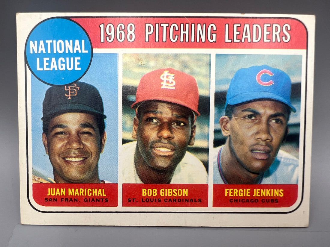 1969 Topps NL Pitching Leaders Marichal/Gibson/Jenkins #10: 1969 Topps NL Pitching Leaders Marichal/Gibson/Jenkins #10