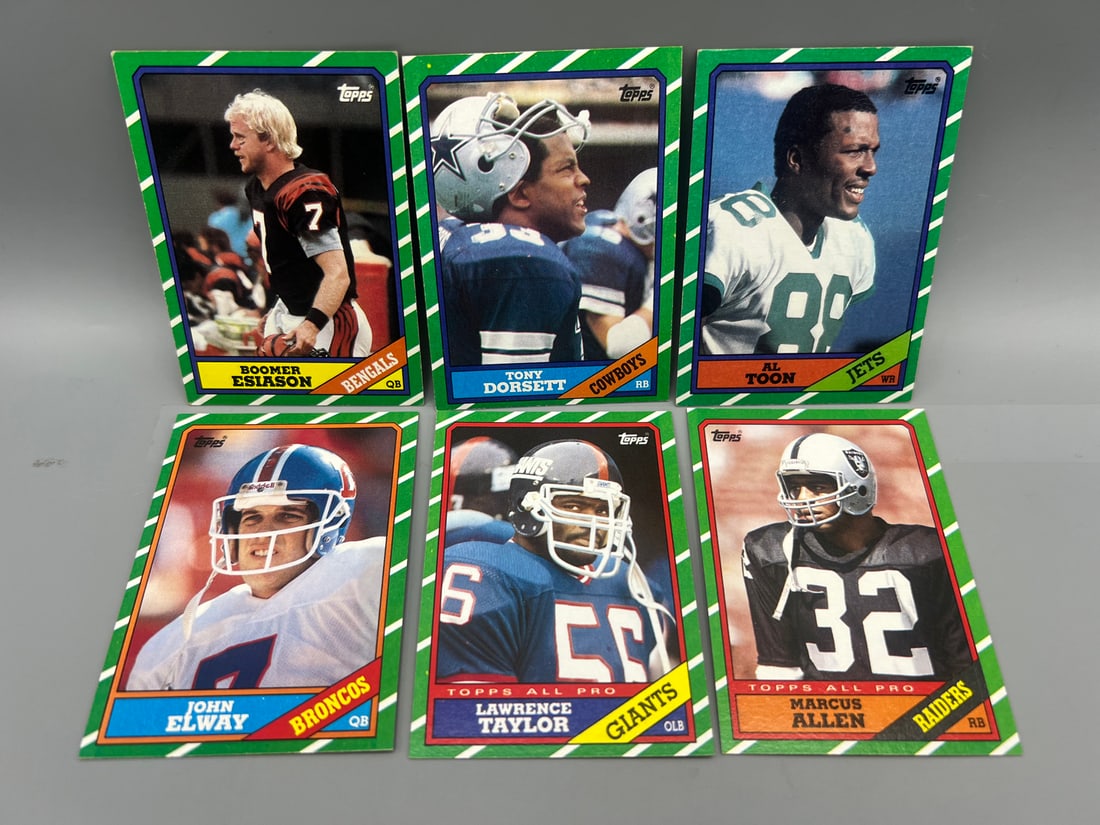 Lot of (6) 1986 Topps Football Star Player Cards W/ Boomer Esiason RC - Varying Conditions (1 of 2)