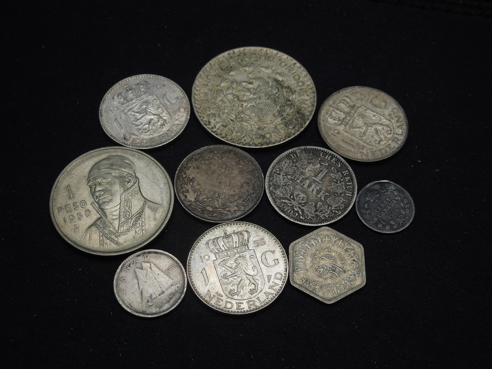 10 Foreign Silver Coins.  Circulated. (1 of 4)