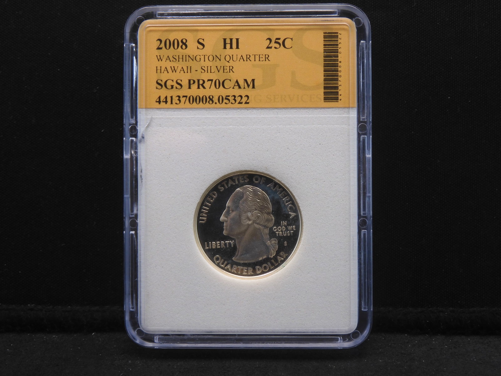 2008-S (SILVER) SGS PR 70 Cameo - Hawaii Quarter: 2008-S (SILVER) SGS PR 70 Cameo - Hawaii Quarter