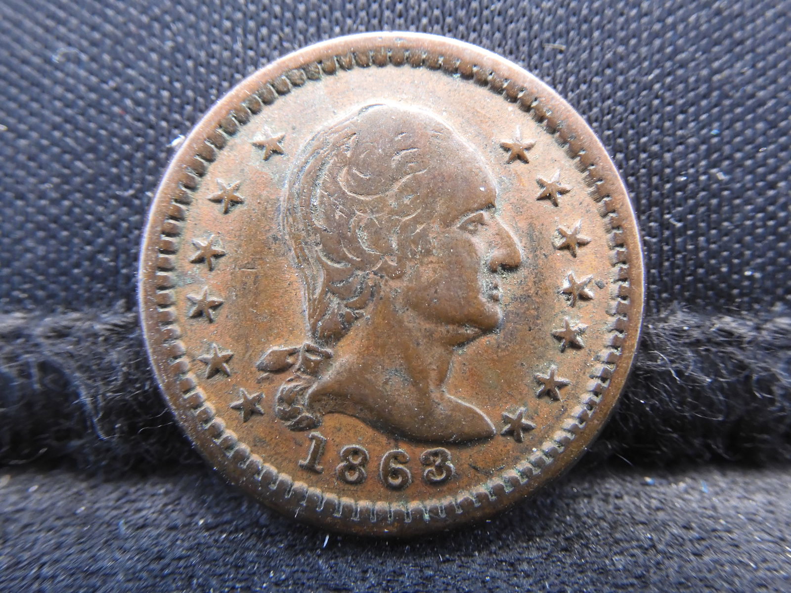 1863 Patriotic Civil War Token Washington Obverse, Shield/Flags Reverse. XF (1 of 2)