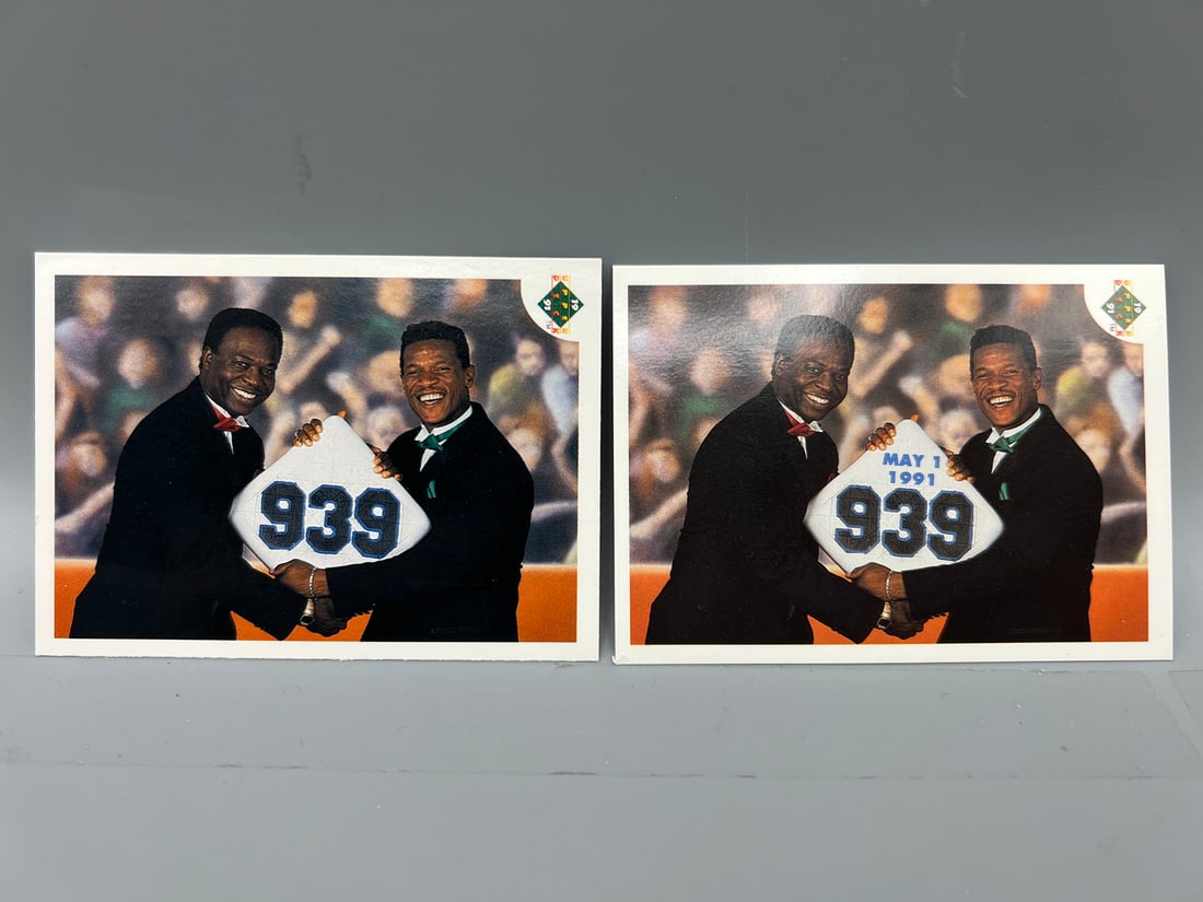 Lot of (2) 1991 Upper Deck Rickey Henderson Stolen Base Leaders Card #636 - 1 Card Has Date & 1 Is (1 of 2)