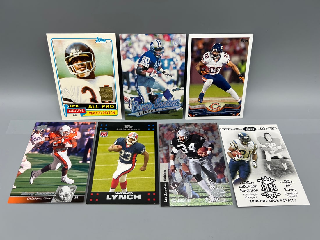Lot of (7) Assorted Star Football Player Cards - Varying Conditions - Walter Payton, Barry Sanders, (1 of 2)