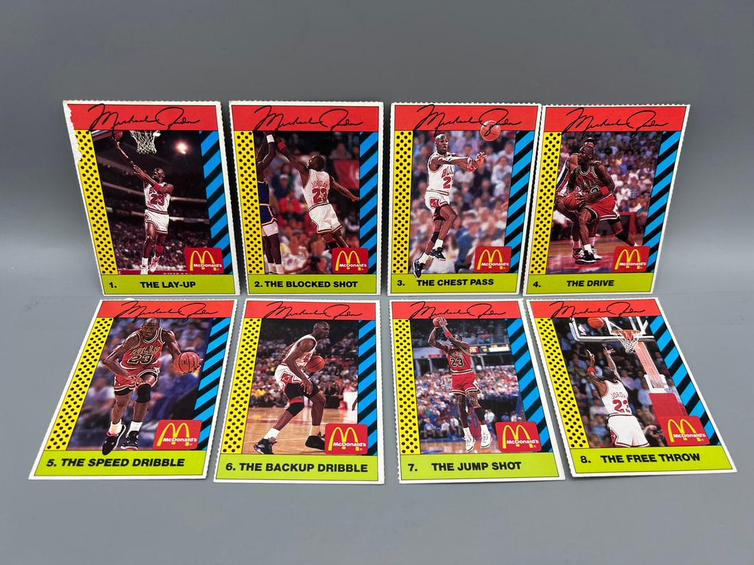 1990 McDonald's Michael Jordan Sports Tips Complete 8 Card Set - Varying Conditions: 1990 McDonald's Michael Jordan Sports Tips Complete 8 Card Set - Varying Conditions