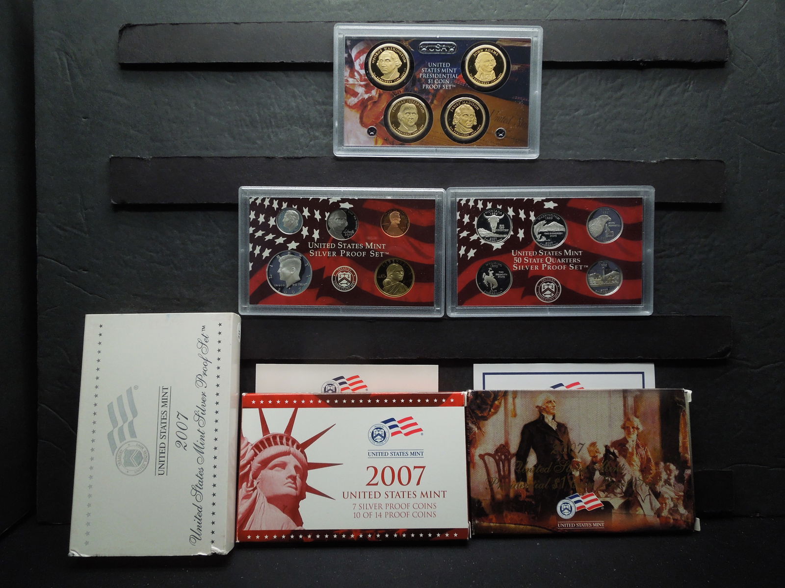 2007-S Silver Proof Set w/MT WA ID WY UT State Quarters & Washington, Jefferson, Adams, Madison (1 of 8)