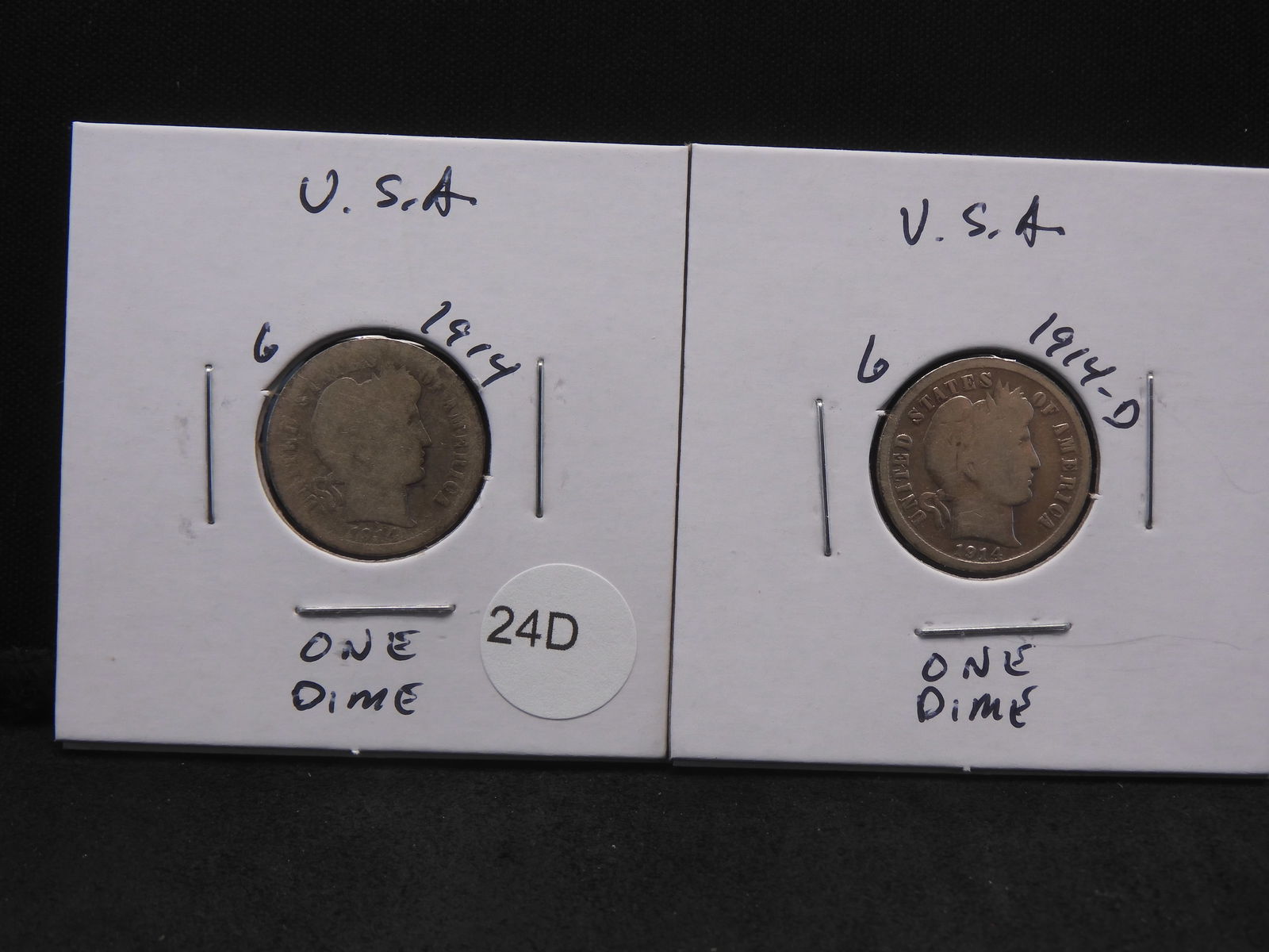 1914, 1914-D Silver Barber Dimes - Over 105 Years Old! (1 of 5)