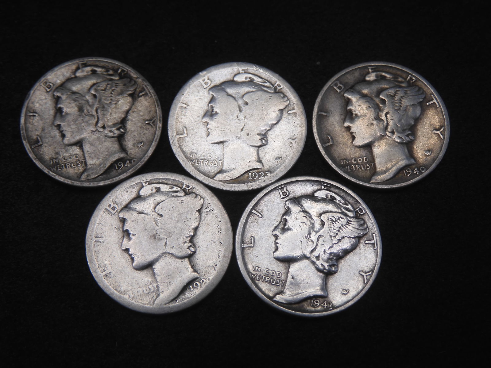 (5) Mercury Dimes 1923, 1940-S, 1920, 1940-D, 1943 (1 of 2)