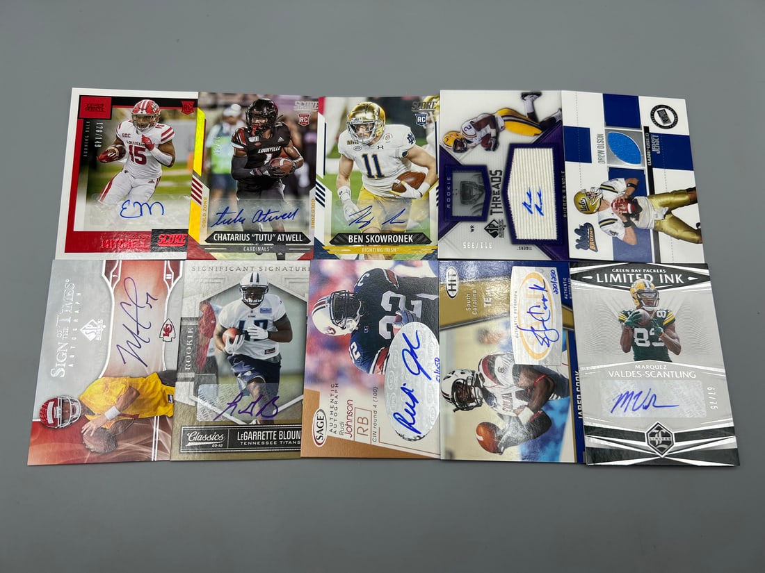 Lot of (10) Assorted Football Auto & Relic Cards - Varying Conditions (1 of 2)