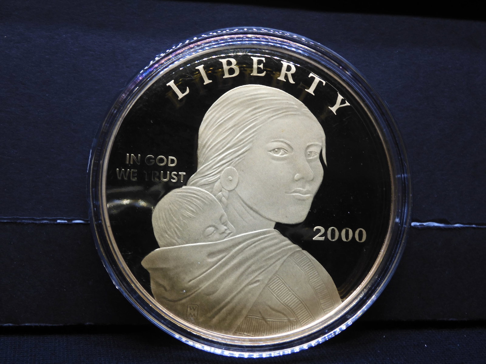 4 Ounce .999 Fine Silver, Layered in 24KT Gold 2000 Sacagawea $1 Round: 4 Ounce .999 Fine Silver, Layered in 24KT Gold 2000 Sacagawea $1 Round