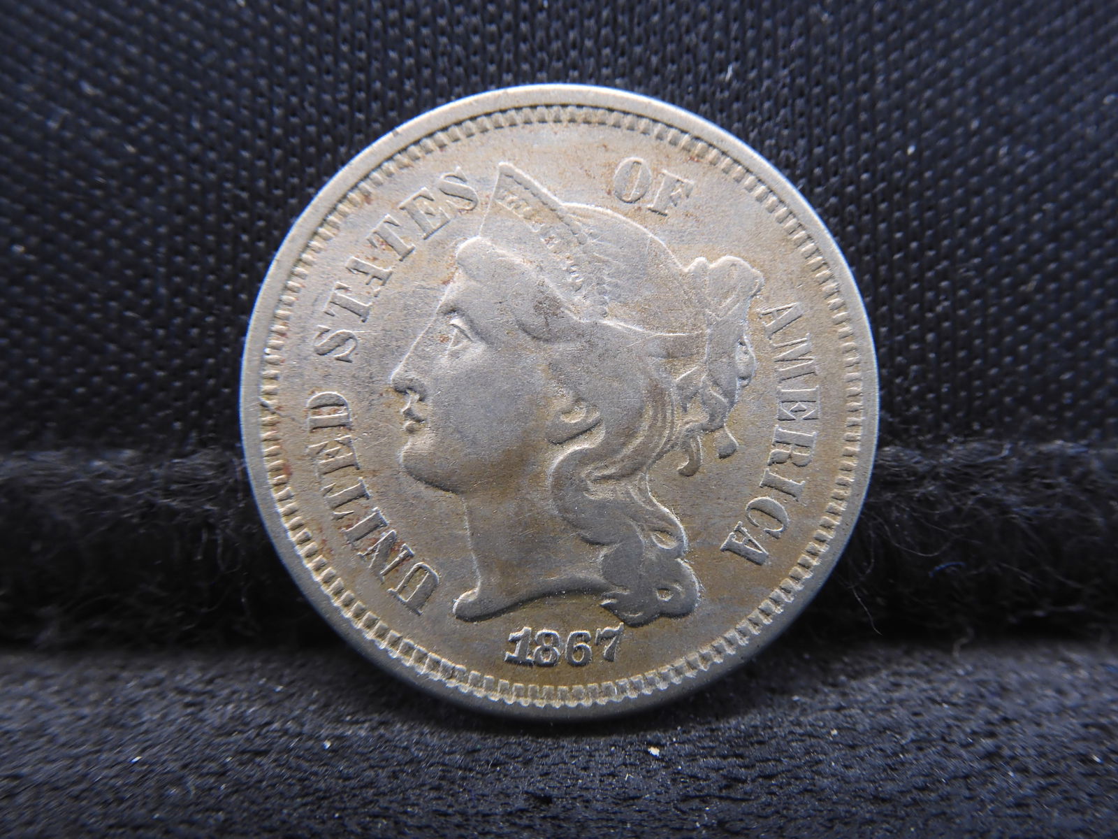 1867 Three 3 Cent Nickel - XF (1 of 2)