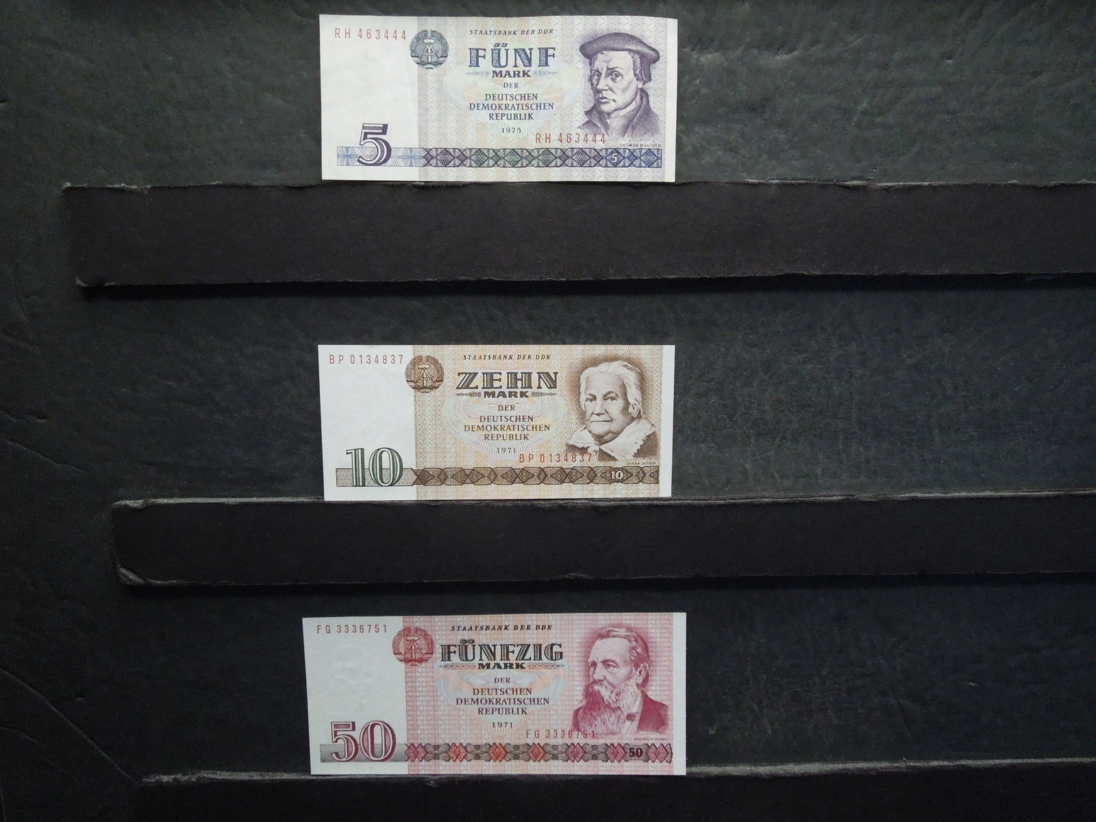 Set of 3 German Deutschemark Marks  1975 5 Marks, 1971 10 Marks and 1971 50 Marks (1 of 5)