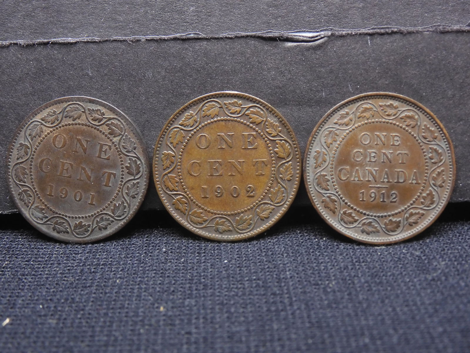 Three Canada Large Cents:  1901 Fine, 1902 VF, and 1912 VF. (1 of 2)