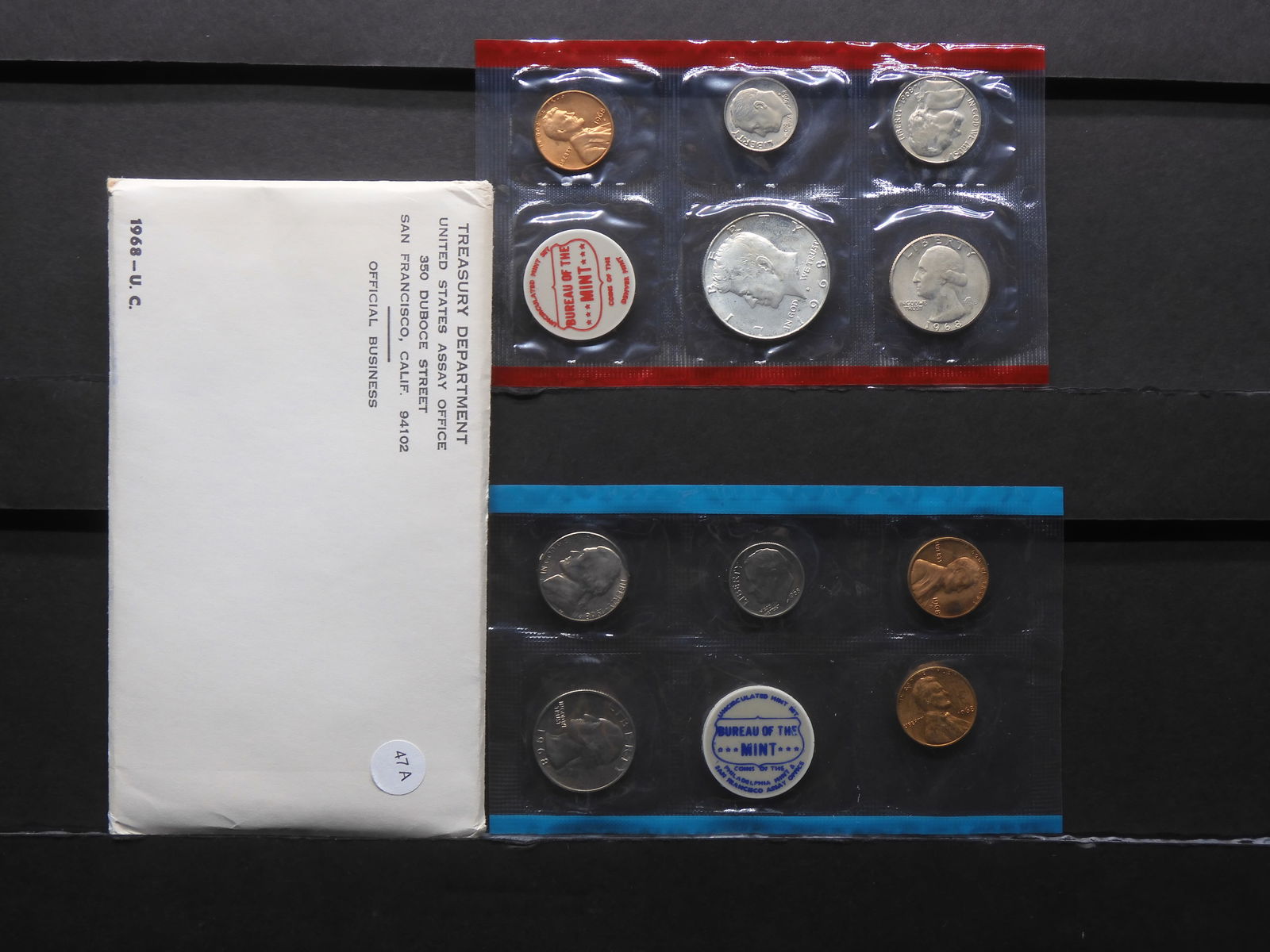 10 coin 1968 P/D/S US Mint Set:  Choice/GEM BU in original mint package.  Silver Kennedy Half. (1 of 5)