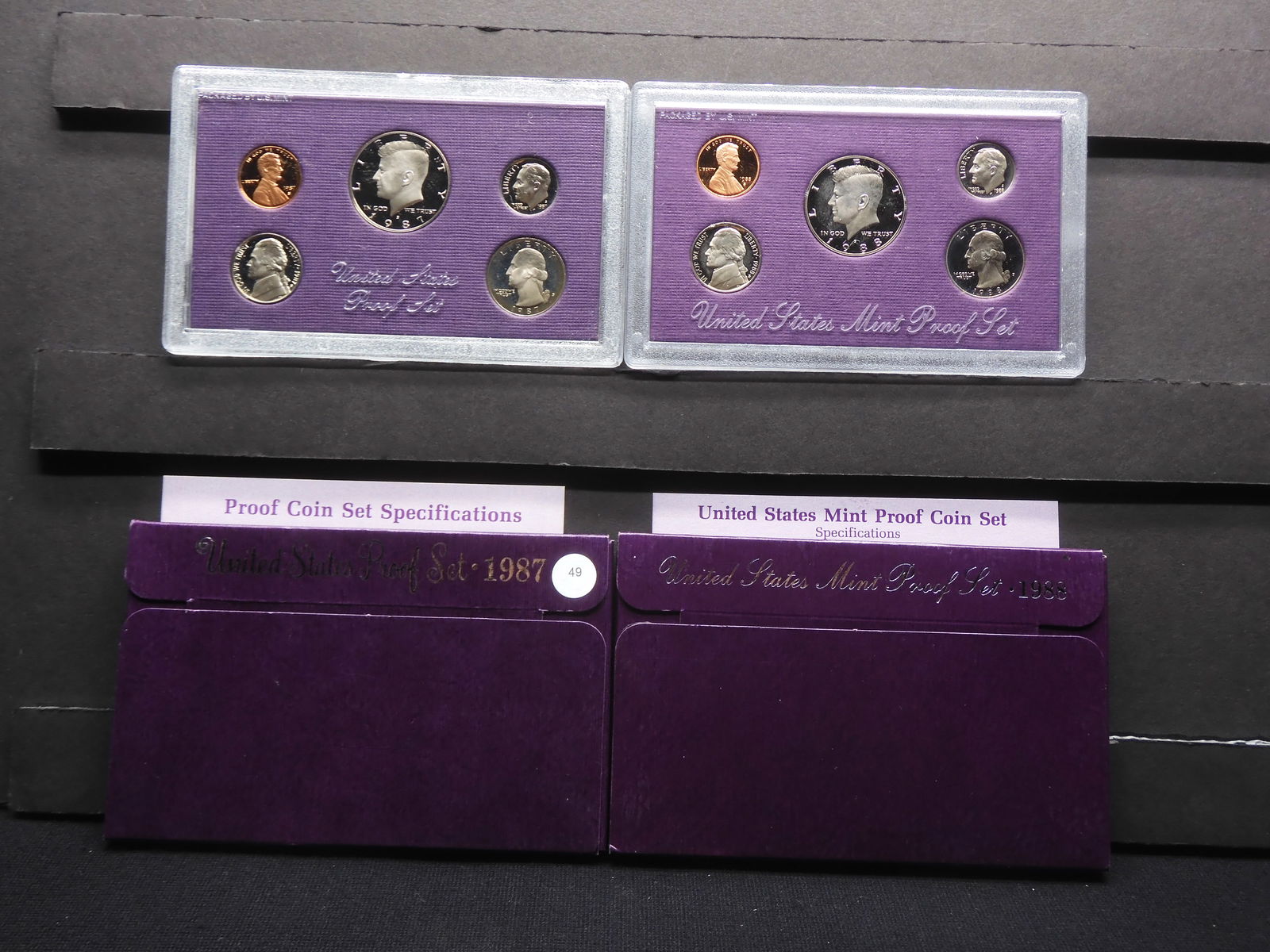 1987-S and 1988-S five-coin US proof sets.  GEM in original box. (1 of 6)
