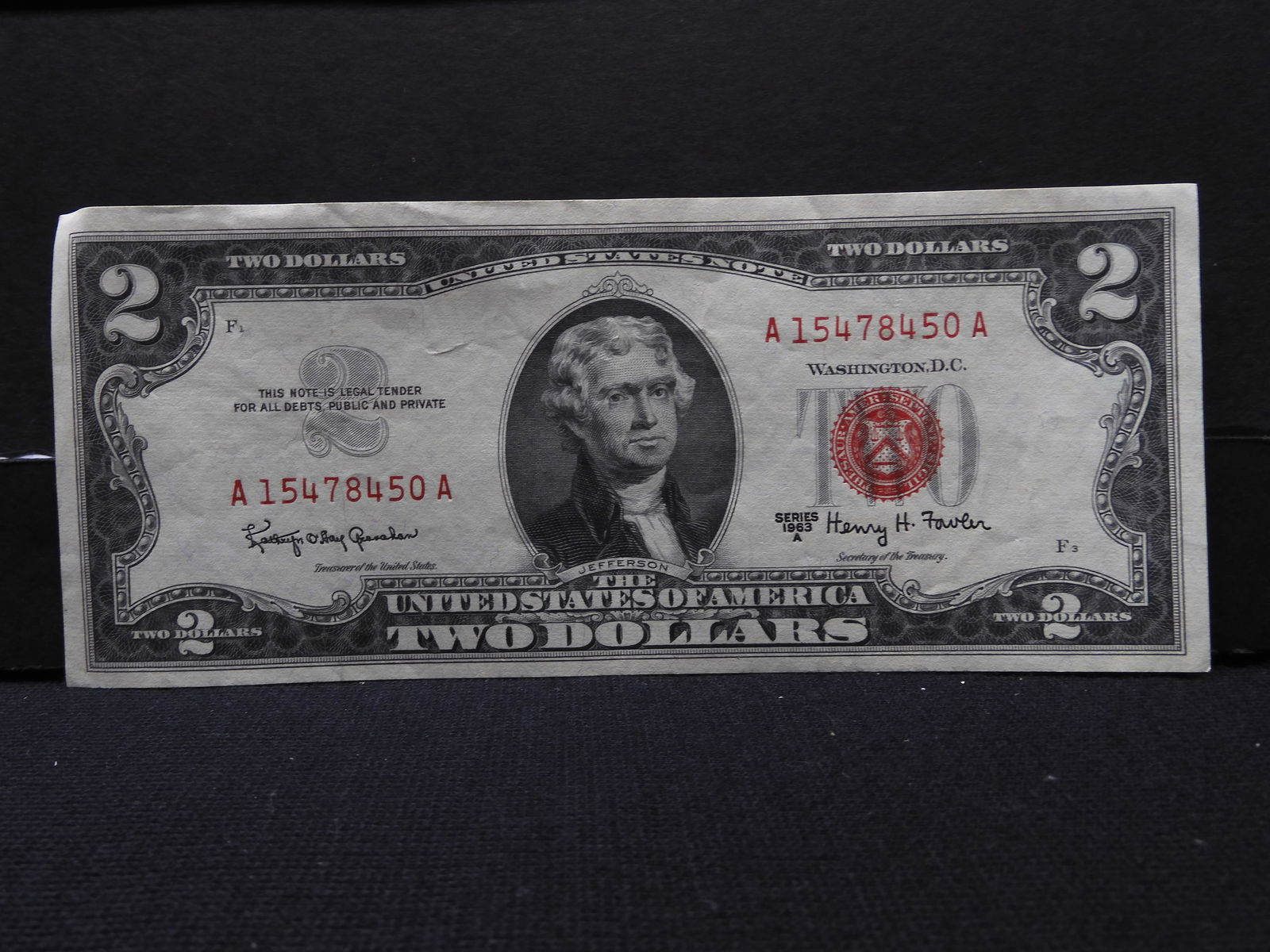 1963 A, Crisp, Unc, Bookends, $2 bill, 60 years old!: 1963 A, Crisp, Unc, Bookends, $2 bill, 60 years old!