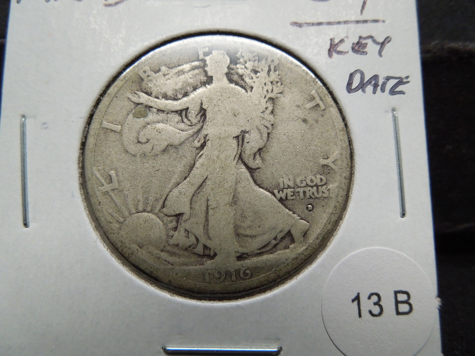1916-D Walking Liberty Half Dollar. Key Date. (1 of 3)