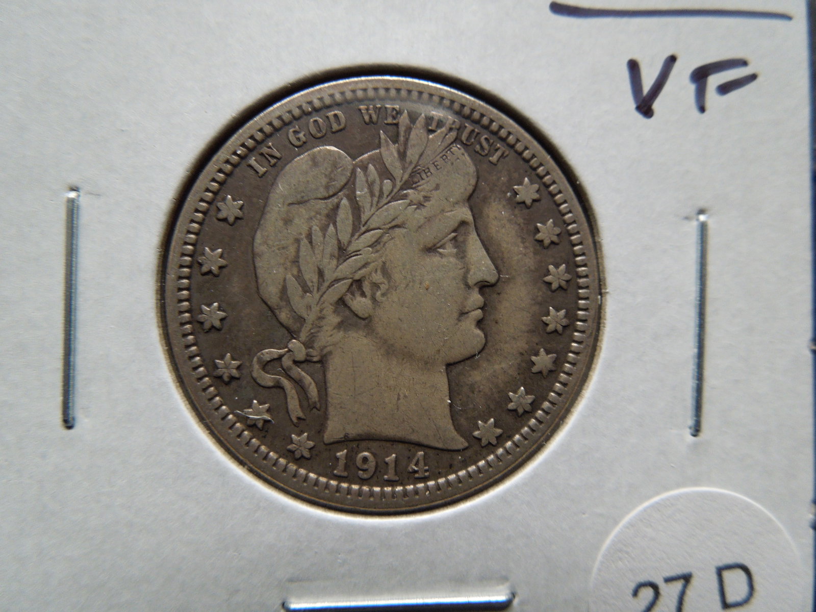 1914-D Barber Quarter. VF. (1 of 3)