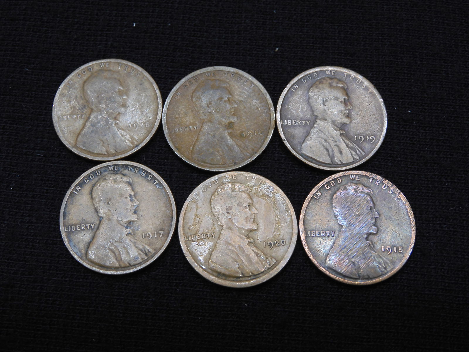 1915 1916 1917 1918 1919 1920  Lincoln Head Wheat Cents. 6 Coins. (1 of 2)