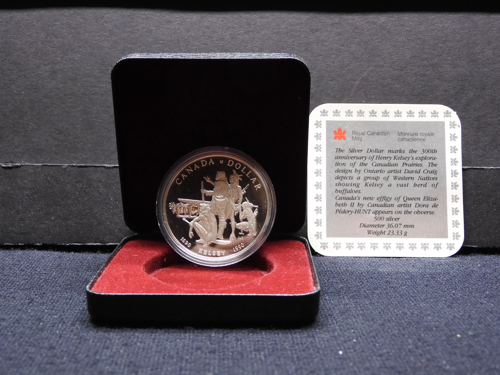 1990 Canada Kelsey  silver Dollar.  GEM Proof in original box with COA. (1 of 4)