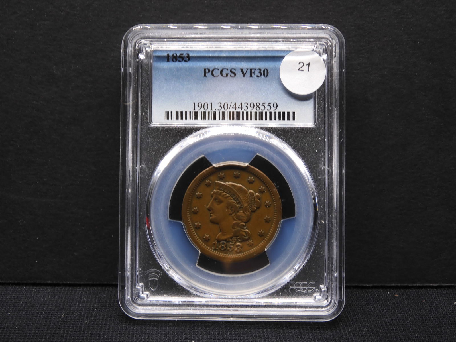 1853 Large Cent.  Slabbed by PCGS  (#1 Grader) As VF 30.  Really nice coin.. (1 of 4)