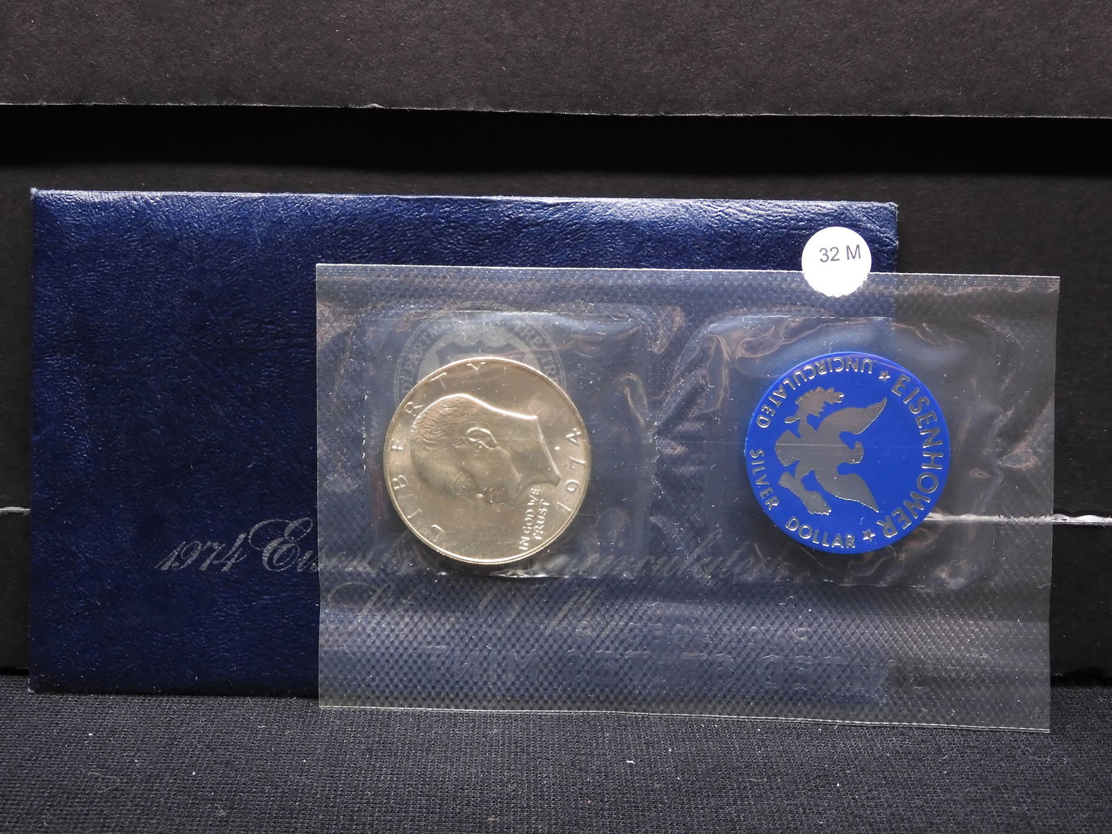 1974-S Uncirculated Eisenhower Silver Dollar In Original "Blue Pack" Gov't Packaging. (1 of 3)