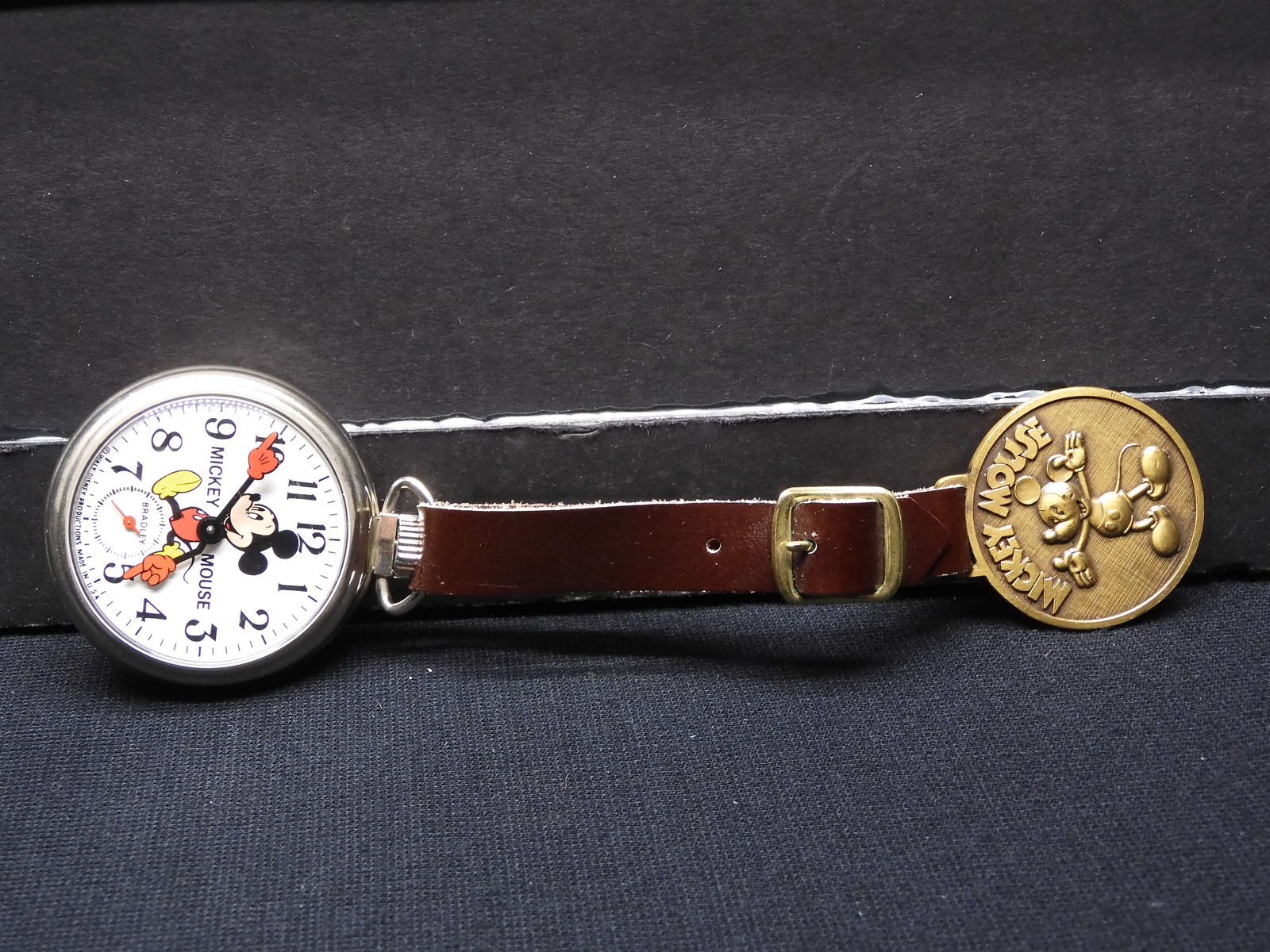 Bradley Mickey Mouse Pocket Watch with Mickey FOB - NOS Works Great: Bradley Mickey Mouse Pocket Watch with Mickey FOB - NOS Works Great