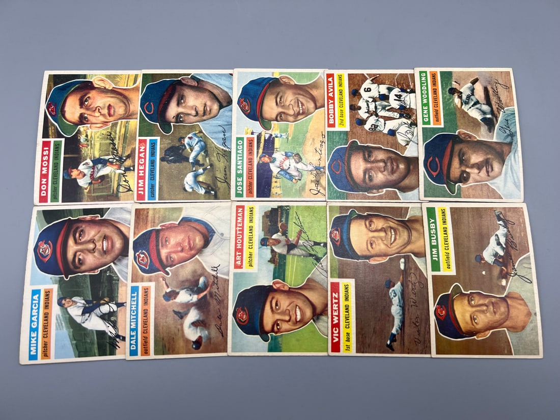 Lot of (10) 1956 Topps Cleveland Indians Baseball Cards - Varying Conditions (1 of 2)